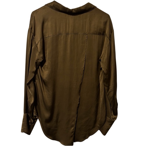 Anthropologie | Olive Split Back Satin Blouse | Size S - Picture 9 of 11